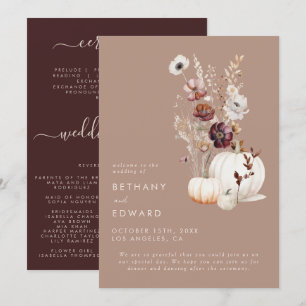 Programa Boda de calabaza floral de Taupe de otoño rústico