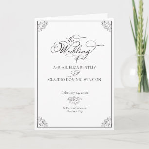 Programa Boda de Caligrafía Clásica Elegante en Blanco y Ne