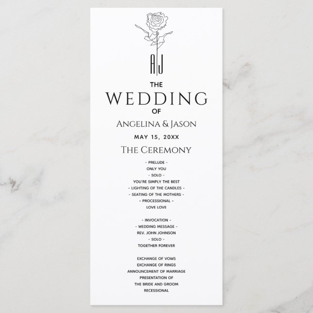 Programa Boda de caligrafía moderna simple (Anverso)