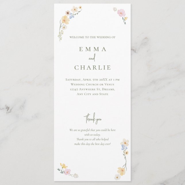 Programa Boda de ceremonias de Boho Floral Watercolor (Anverso)
