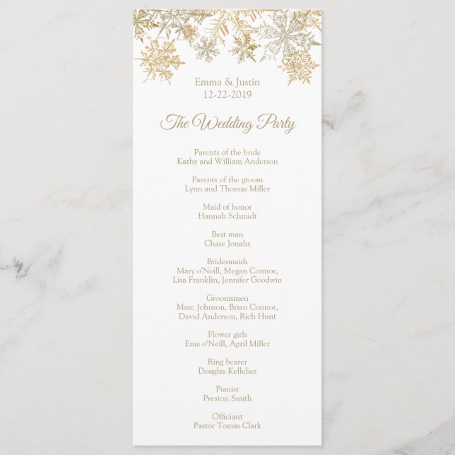 Programa Boda de copos de nieve de invierno Wonderland Gold (Anverso)