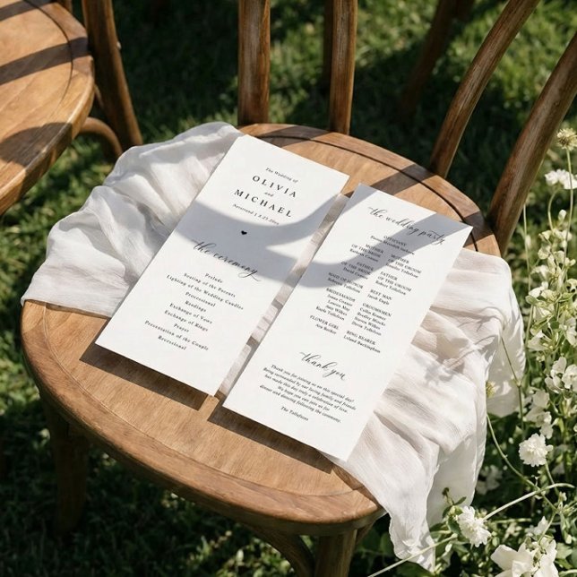 Programa Boda de Corazón Blanco y Negro Simple y Elegante (Elegant custom printed wedding programs)