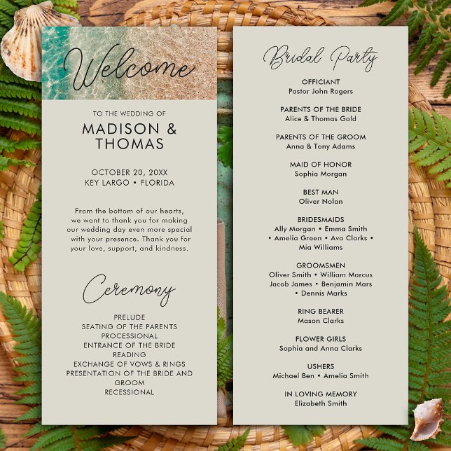 Programa Boda de Destino Tropical de Playa Azul Costera (Front / Back)