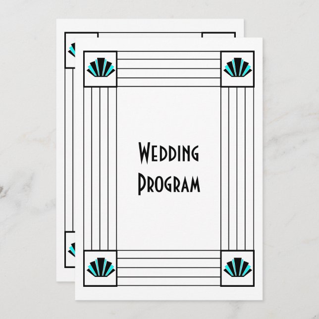 Programa Boda de diseño Art Deco Azul (Anverso / Reverso)