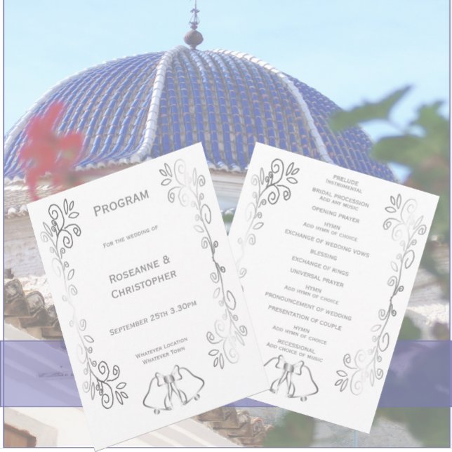 Programa Boda de diseño de trabajo de gamas plateadas (Silver wedding church program bells and scrollwork design)