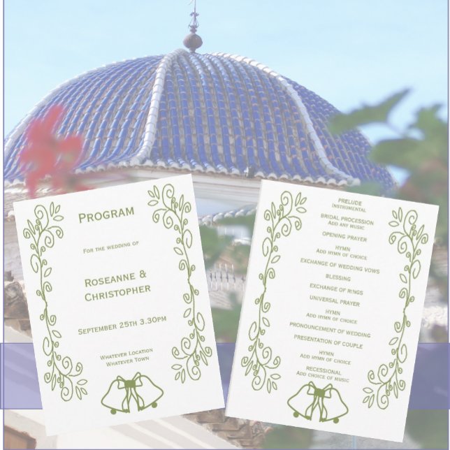 Programa Boda de diseño del trabajo de desplazamiento de la (Sage bells scrollwork wedding program)
