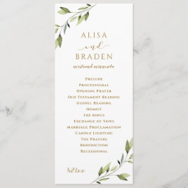 Programa Boda de Elegante Vegetación y Foliaje de Acuarela