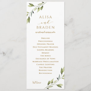 Programa Boda de Elegante Vegetación y Foliaje de Acuarela