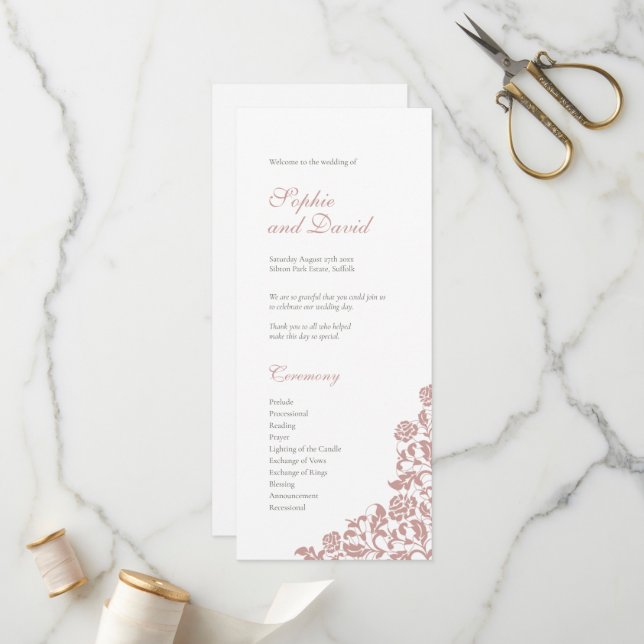 Programa Boda de encaje rosado con Rosa polvoriento (Anverso/Reverso In Situ)