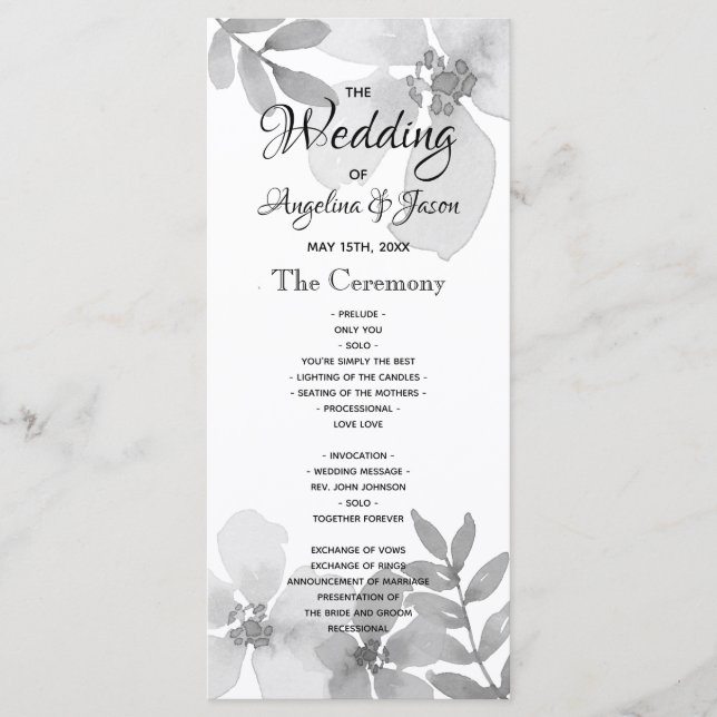 Programa Boda de escritura de caligrafía moderna (Anverso)