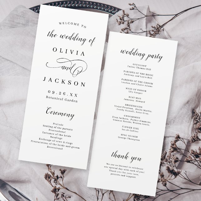 Programa Boda de escritura romántico simple y elegante (Simple elegant romantic script wedding program)