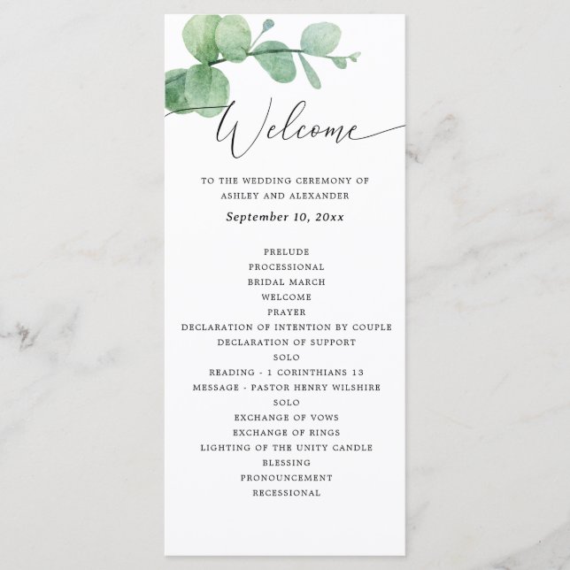 Programa Boda de Eucalipto | Ceremonia Botánica de Verdor (Anverso)