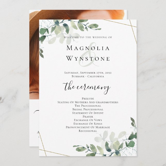 Programa Boda de Eucalyptus Greenery (Anverso / Reverso)