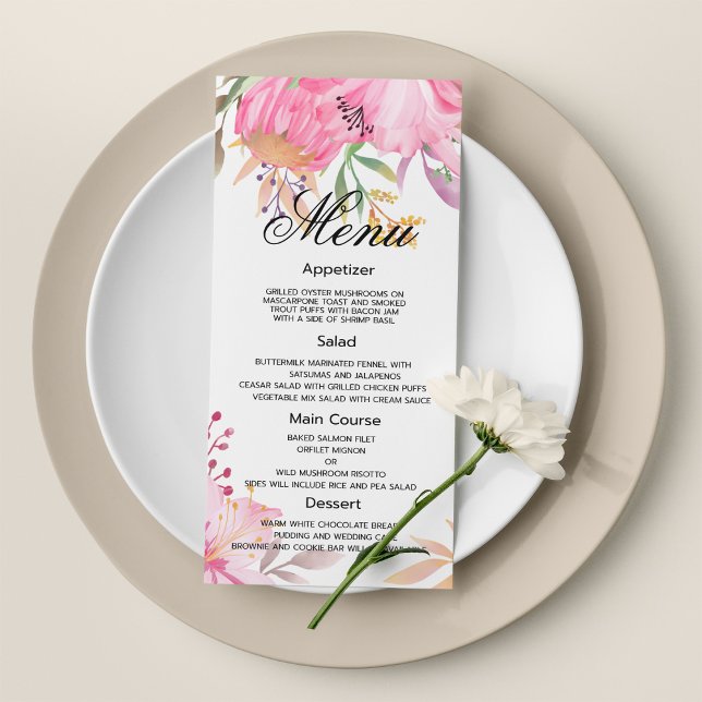Programa Boda de flores de acuarela rosa botánico (Botanic pink watercolor flowers Wedding Menu)