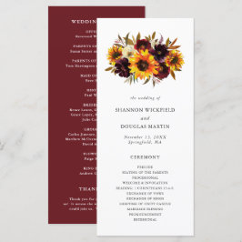 Programa Boda de girasoles florales de otoño rústico