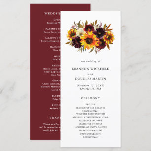 Programa Boda de girasoles florales de otoño rústico