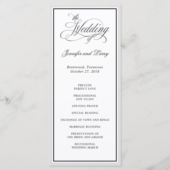 Programa Boda de guiones de caligrafía clásica elegante (Anverso)