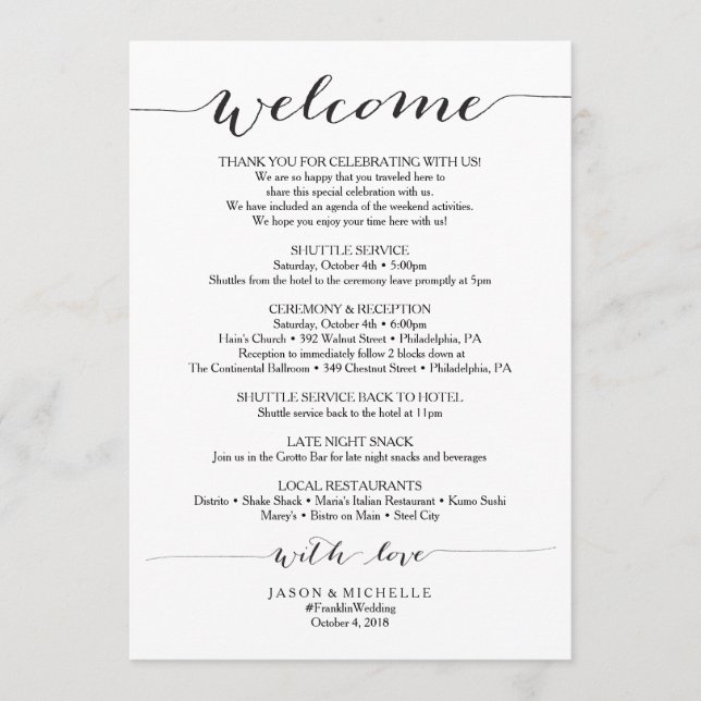 Programa Boda de guiones rusos Itinerario - Bienvenida Boda (Anverso)