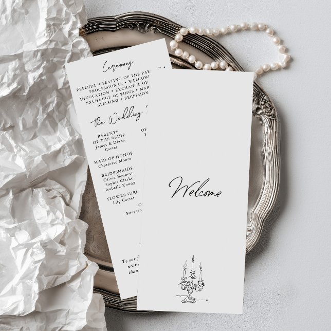 Programa Boda de Ilustración de Tinta Dibujada a Mano Minim (Minimalist Hand Drawn Ink Illustration Wedding Program)
