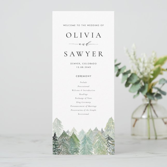 Programa Boda de invierno con bosque de hoja perenne nevado (Anverso de pie)