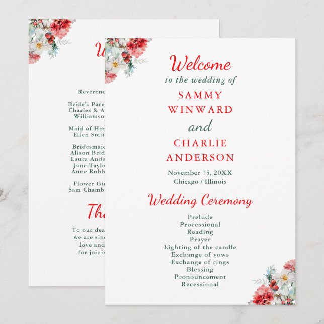 Programa Boda de invierno de elegante flora y vegetación (Anverso / Reverso)