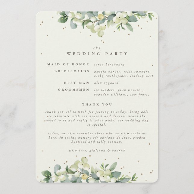 Programa Boda de invierno elegante crema Snowberry + Eucali (Reverso)