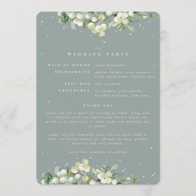 Programa Boda de Invierno Seafoam Green Snowberry+Eucalyptu (Reverso)