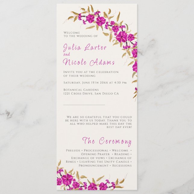 Programa Boda de Jardín de Flores de Vino Purple Wild Trump (Anverso)