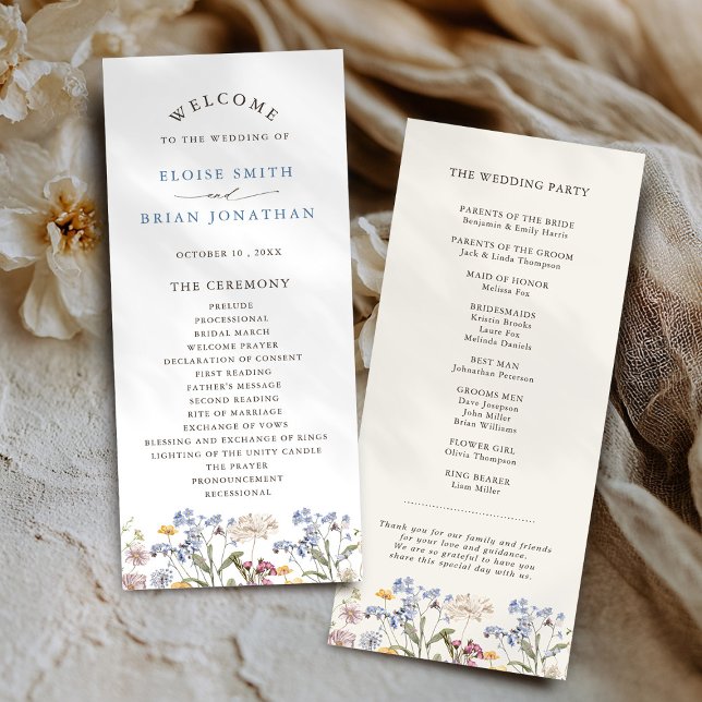 Programa Boda de jardín de flores silvestres de primavera c (Colorful Spring Wildflower Meadow Garden Wedding Program)