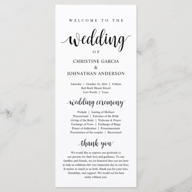 Programa Boda de la ceremonia de Boda moderna (Anverso)