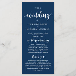 Programa Boda de la ceremonia de Boda moderno, Navy Blue Pr