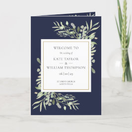 Programa Boda De La Foliage De Navy Blue And Gold