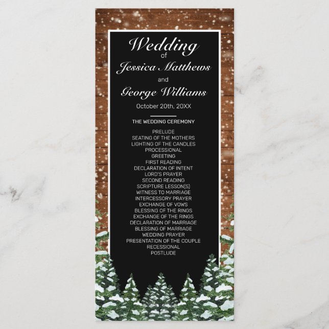 Programa Boda de madera de nieve negra y pino forestal (Anverso)