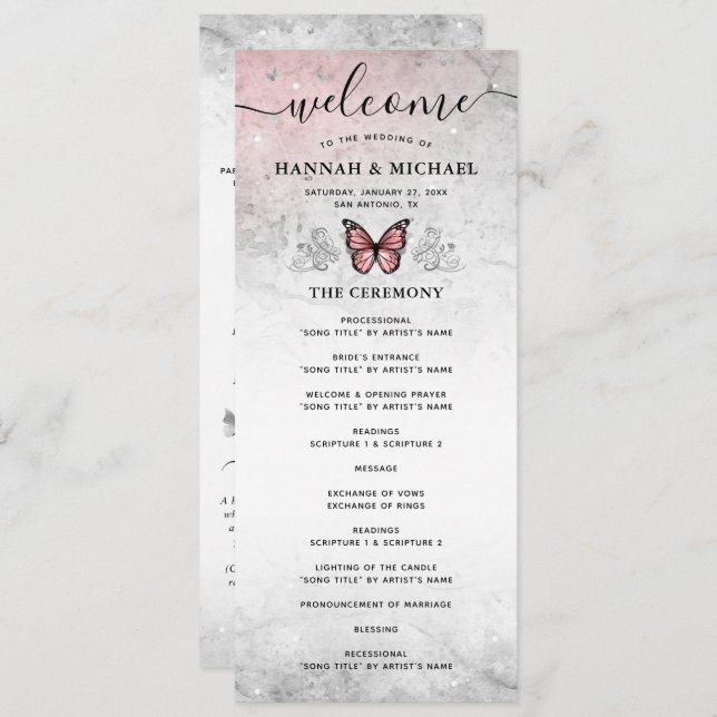 Programa Boda de mariposa rosada y plateada (Anverso / Reverso)
