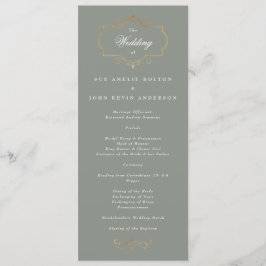 Programa boda de monograma de oro verde sage clásico románt