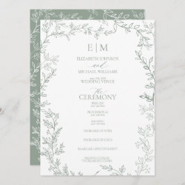 Programa Boda de Monograma Elegante de Leaf Sage Green