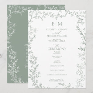 Programa Boda de Monograma Elegante de Leaf Sage Green