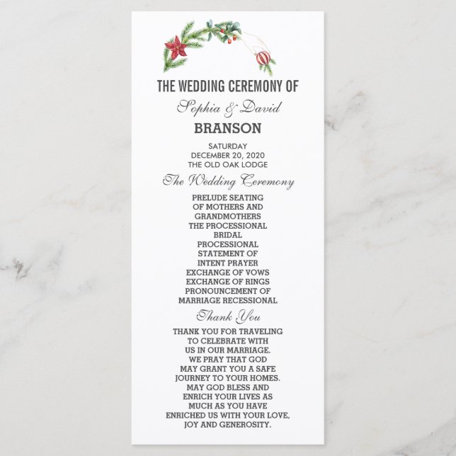 Programa Boda de Navidades de Winter Poinsettia Pine Berry (Anverso)