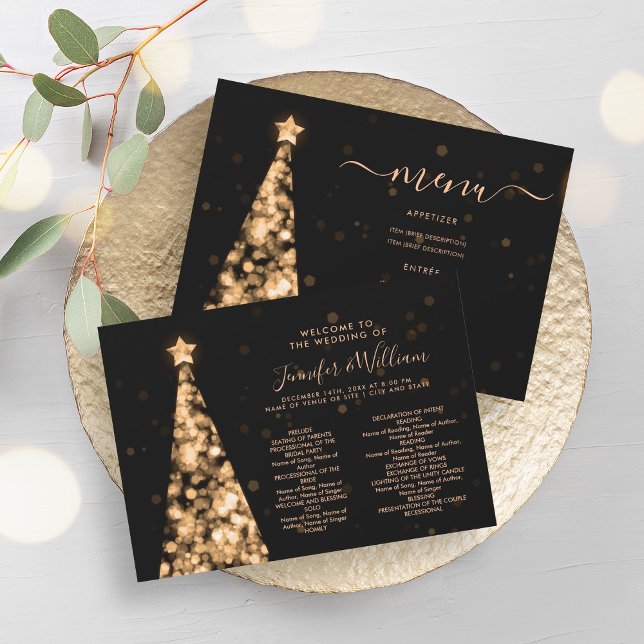Programa Boda de oro de árbol de navidad festivo (Festive Xmas Tree Gold Wedding Menu Program)