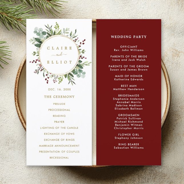 Programa Boda de oro de Navidad de vegetación botánica (Front & Back)