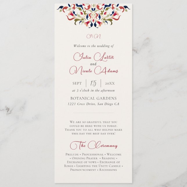 Programa Boda de Paisley Botánica Floral Artística de Lujo (Anverso)