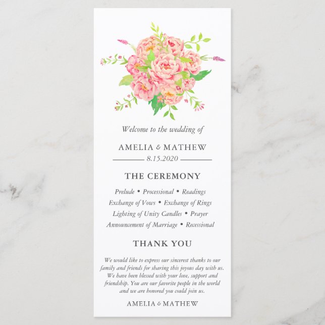 Programa Boda de Peones Rosa Personalizado (Anverso)