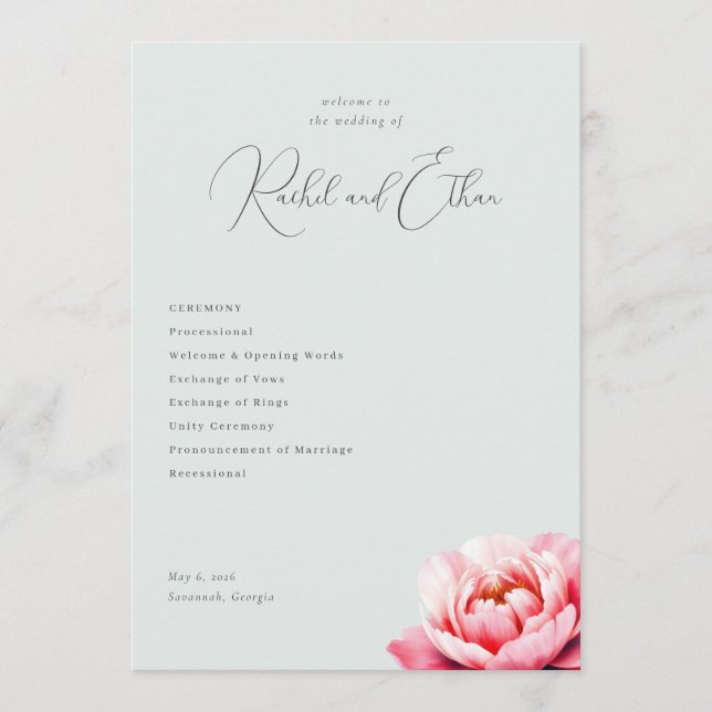 Programa Boda de peonía de menta elegante (Anverso)