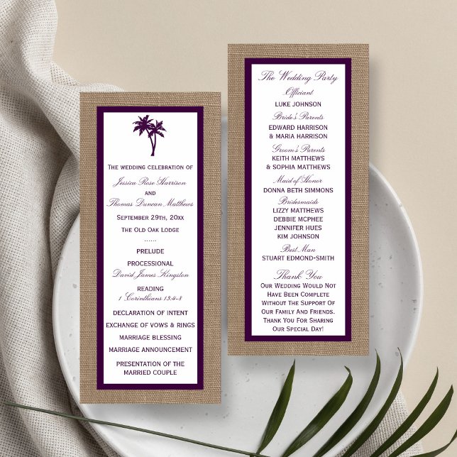 Programa Boda de Playa Burlap de Palm Tree | Elegir su colo (Subido por el creador)