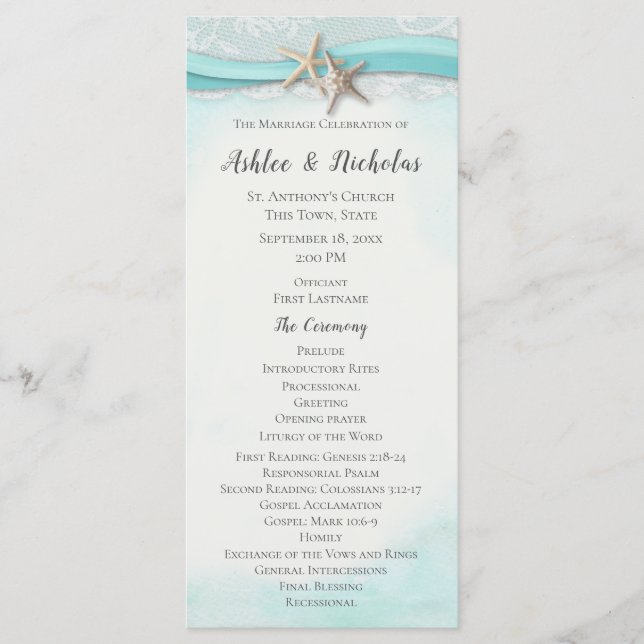Programa Boda de playa con cinta y estrella de mar (Anverso)
