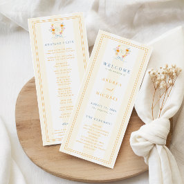 Programa Boda de primavera con monograma de cresta floral y