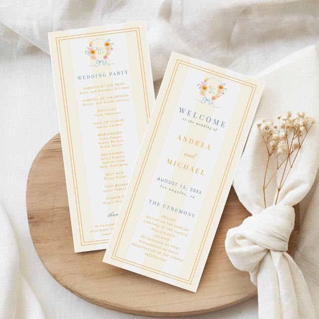 Programa Boda de primavera con monograma de cresta floral y (Subido por el creador)