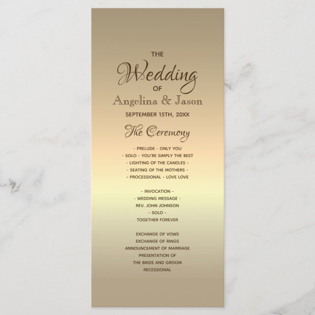 Programa Boda de Relieve metalizado dorado simple (Anverso)