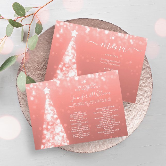 Programa Boda de Rosa de árbol de navidad festivo (Festive Xmas Tree Rose Gold Wedding Menu Program)