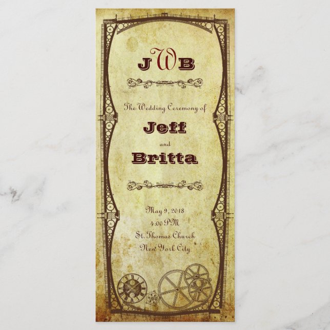 Programa Boda de Steampunk de Faux Antique Gold (Anverso)